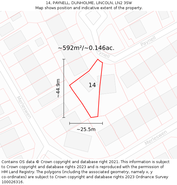14, PAYNELL, DUNHOLME, LINCOLN, LN2 3SW: Plot and title map
