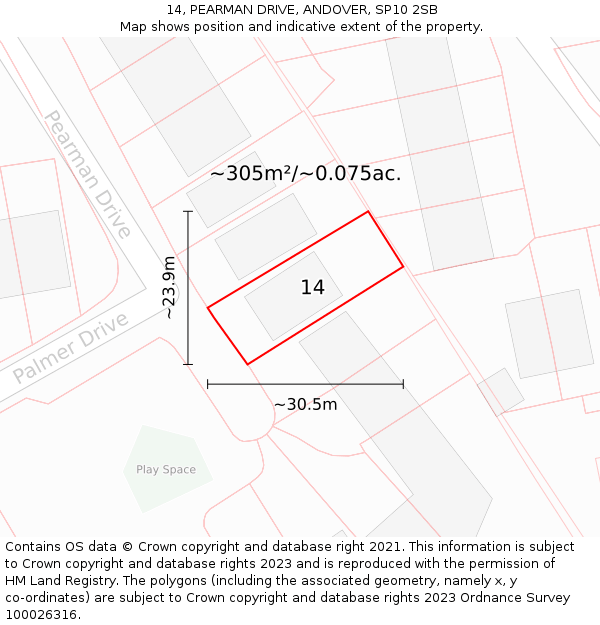 14, PEARMAN DRIVE, ANDOVER, SP10 2SB: Plot and title map