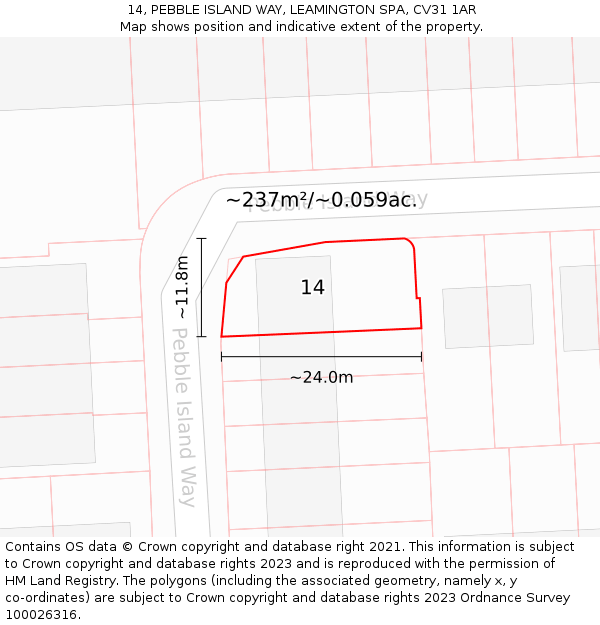 14, PEBBLE ISLAND WAY, LEAMINGTON SPA, CV31 1AR: Plot and title map