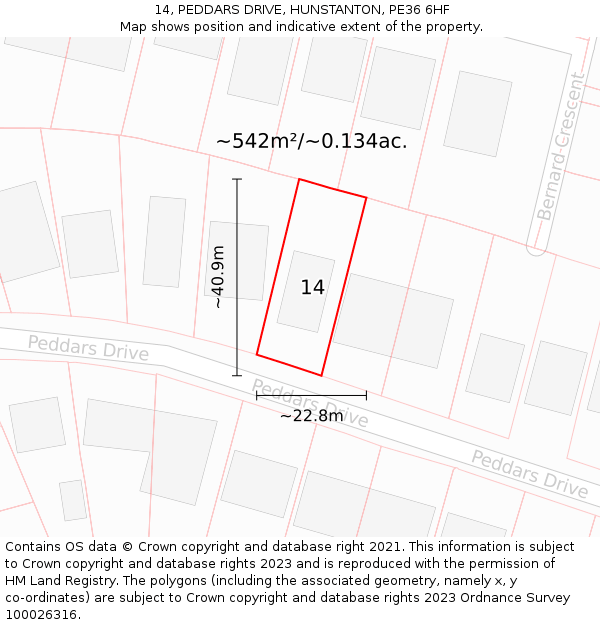 14, PEDDARS DRIVE, HUNSTANTON, PE36 6HF: Plot and title map