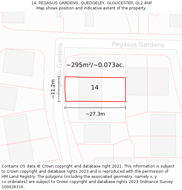 14, PEGASUS GARDENS, QUEDGELEY, GLOUCESTER, GL2 4NP: Plot and title map
