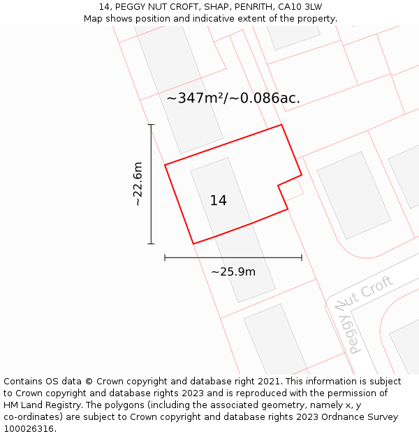 14, PEGGY NUT CROFT, SHAP, PENRITH, CA10 3LW: Plot and title map