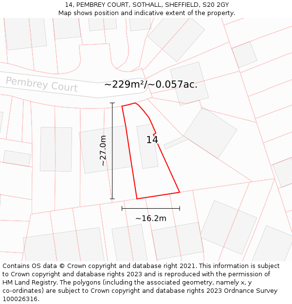 14, PEMBREY COURT, SOTHALL, SHEFFIELD, S20 2GY: Plot and title map