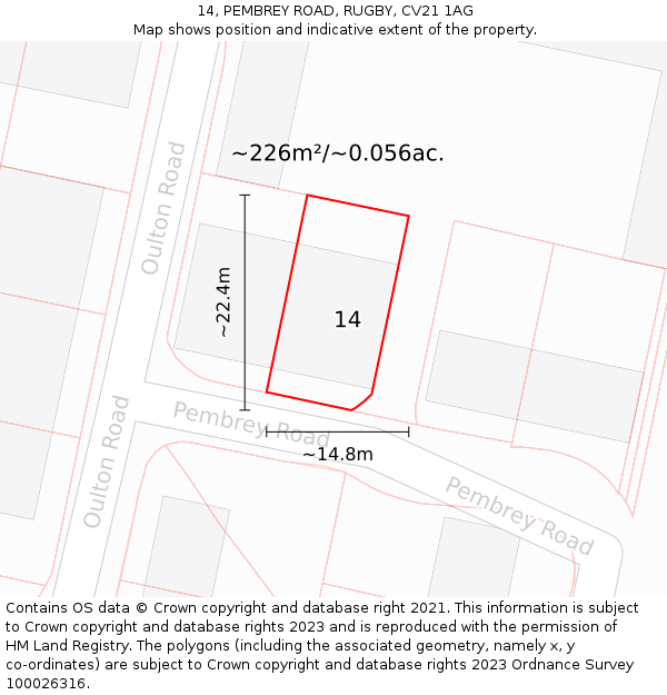 14, PEMBREY ROAD, RUGBY, CV21 1AG: Plot and title map