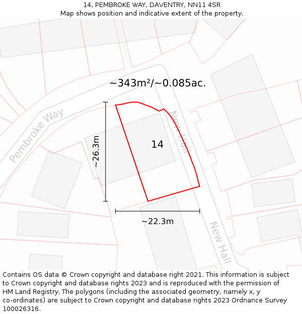 14, PEMBROKE WAY, DAVENTRY, NN11 4SR: Plot and title map