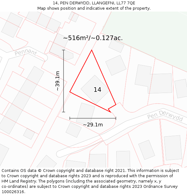 14, PEN DERWYDD, LLANGEFNI, LL77 7QE: Plot and title map