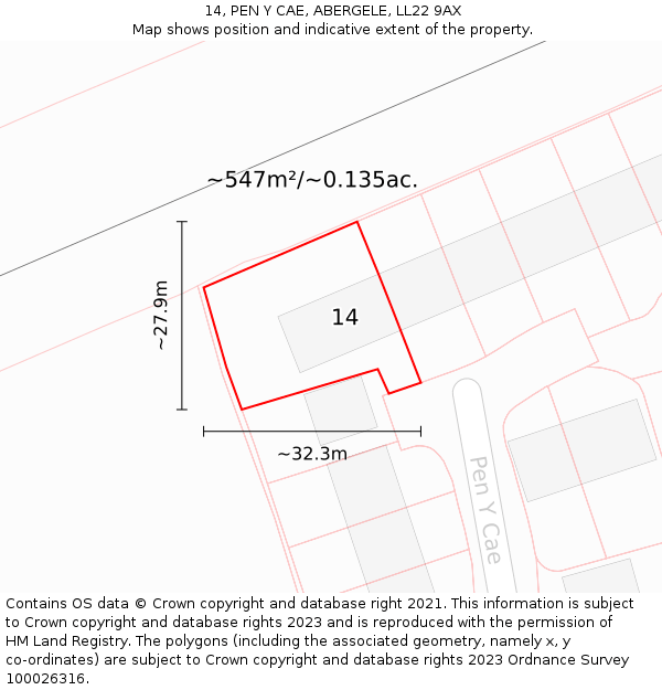 14, PEN Y CAE, ABERGELE, LL22 9AX: Plot and title map
