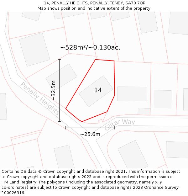 14, PENALLY HEIGHTS, PENALLY, TENBY, SA70 7QP: Plot and title map