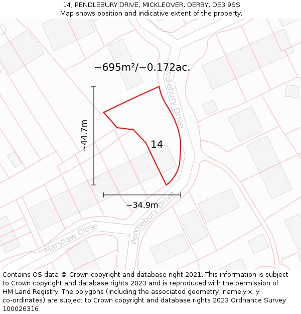 14, PENDLEBURY DRIVE, MICKLEOVER, DERBY, DE3 9SS: Plot and title map