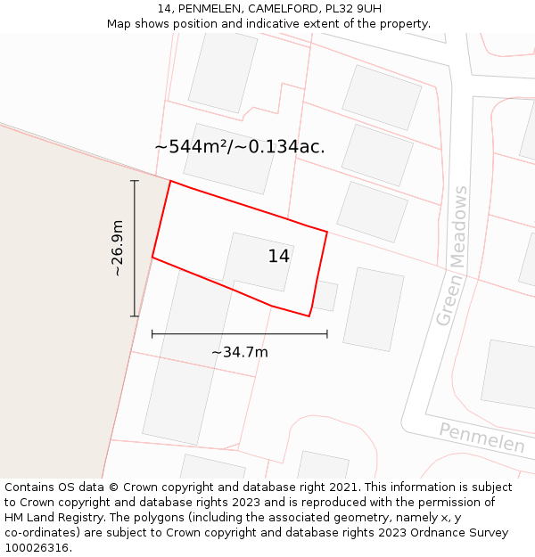 14, PENMELEN, CAMELFORD, PL32 9UH: Plot and title map