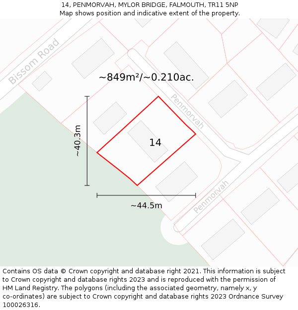 14, PENMORVAH, MYLOR BRIDGE, FALMOUTH, TR11 5NP: Plot and title map