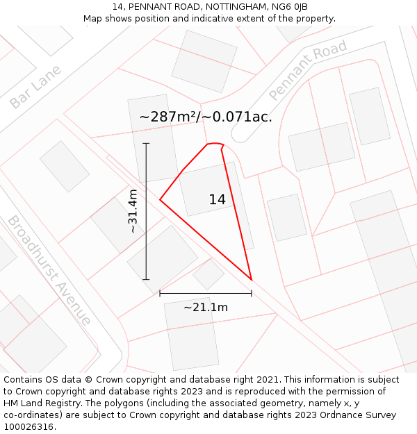 14, PENNANT ROAD, NOTTINGHAM, NG6 0JB: Plot and title map