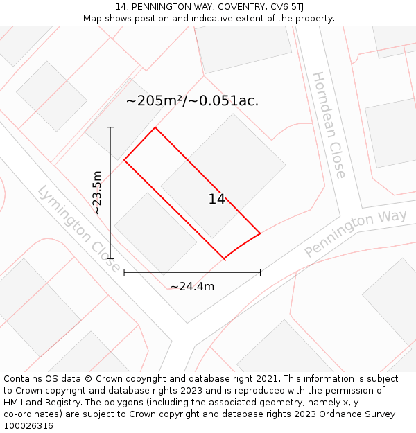 14, PENNINGTON WAY, COVENTRY, CV6 5TJ: Plot and title map