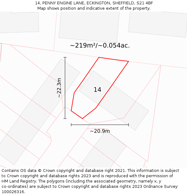 14, PENNY ENGINE LANE, ECKINGTON, SHEFFIELD, S21 4BF: Plot and title map