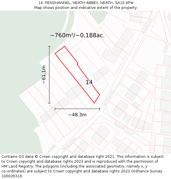 14, PENSHANNEL, NEATH ABBEY, NEATH, SA10 6PW: Plot and title map
