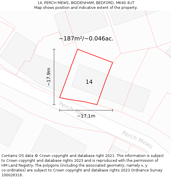 14, PERCH MEWS, BIDDENHAM, BEDFORD, MK40 4UT: Plot and title map