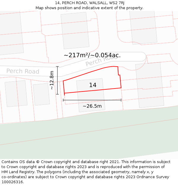 14, PERCH ROAD, WALSALL, WS2 7RJ: Plot and title map