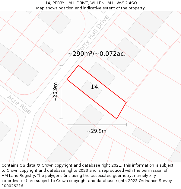 14, PERRY HALL DRIVE, WILLENHALL, WV12 4SQ: Plot and title map