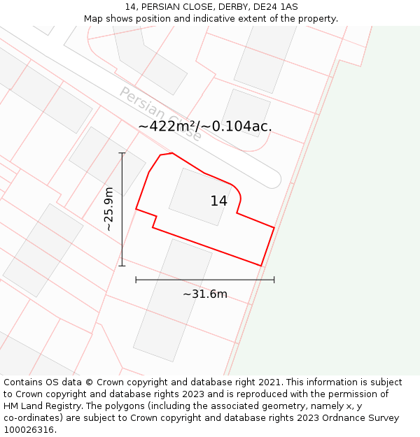 14, PERSIAN CLOSE, DERBY, DE24 1AS: Plot and title map