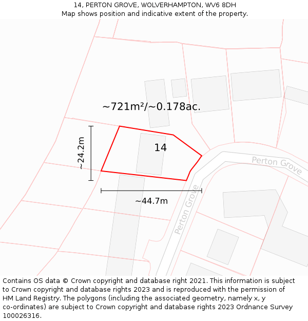 14, PERTON GROVE, WOLVERHAMPTON, WV6 8DH: Plot and title map