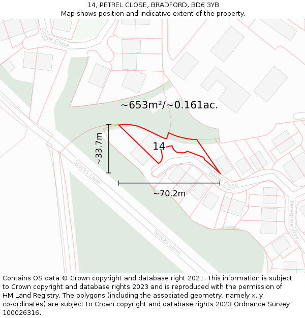 14, PETREL CLOSE, BRADFORD, BD6 3YB: Plot and title map