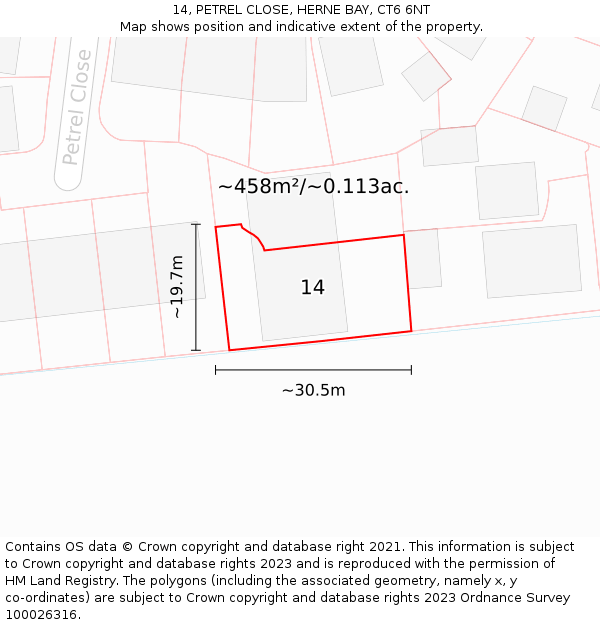 14, PETREL CLOSE, HERNE BAY, CT6 6NT: Plot and title map