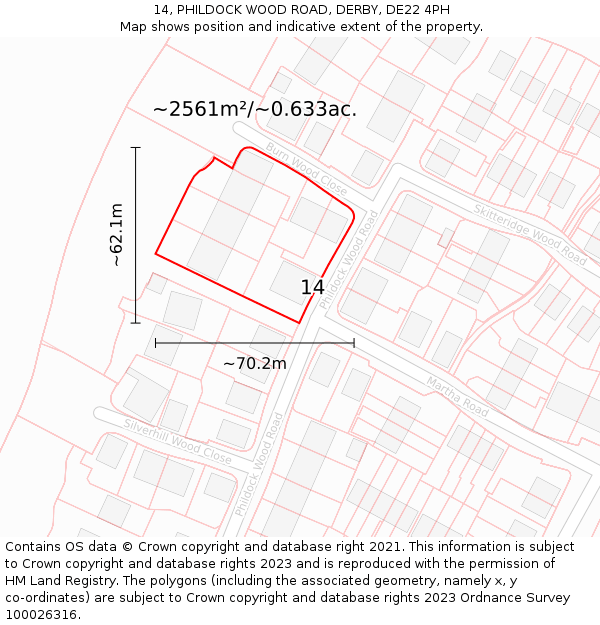 14, PHILDOCK WOOD ROAD, DERBY, DE22 4PH: Plot and title map
