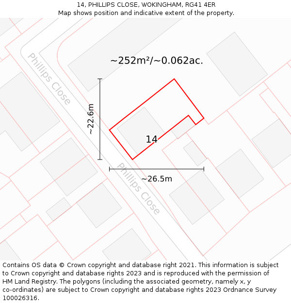 14, PHILLIPS CLOSE, WOKINGHAM, RG41 4ER: Plot and title map