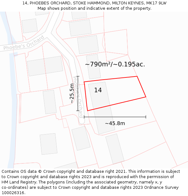 14, PHOEBES ORCHARD, STOKE HAMMOND, MILTON KEYNES, MK17 9LW: Plot and title map