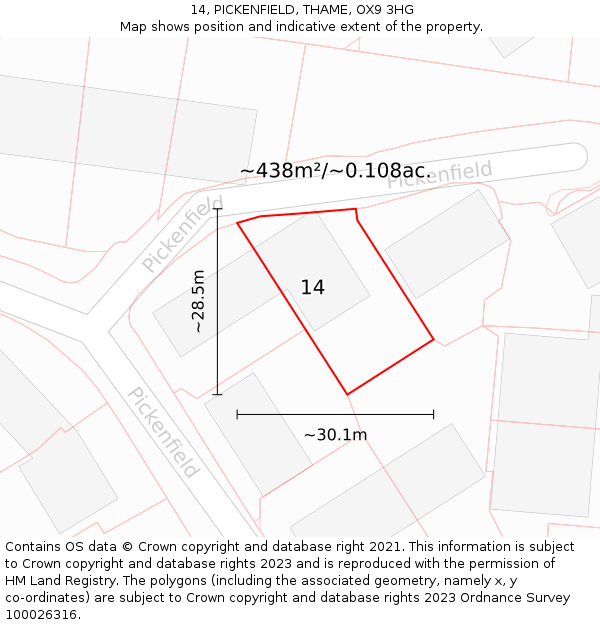 14, PICKENFIELD, THAME, OX9 3HG: Plot and title map