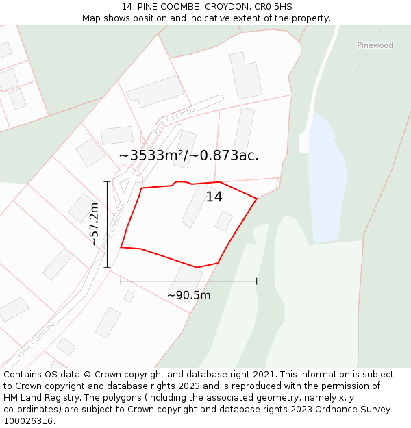 14, PINE COOMBE, CROYDON, CR0 5HS: Plot and title map