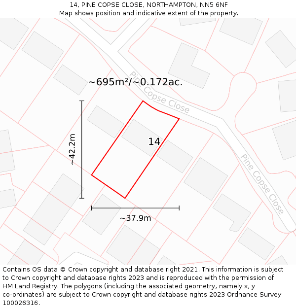 14, PINE COPSE CLOSE, NORTHAMPTON, NN5 6NF: Plot and title map