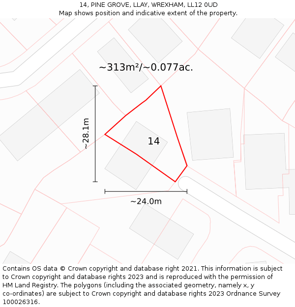 14, PINE GROVE, LLAY, WREXHAM, LL12 0UD: Plot and title map