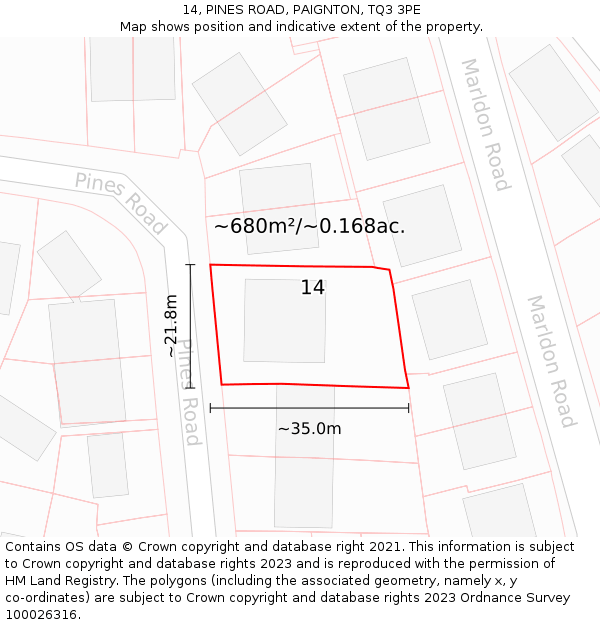 14, PINES ROAD, PAIGNTON, TQ3 3PE: Plot and title map