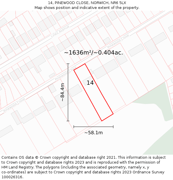 14, PINEWOOD CLOSE, NORWICH, NR6 5LX: Plot and title map
