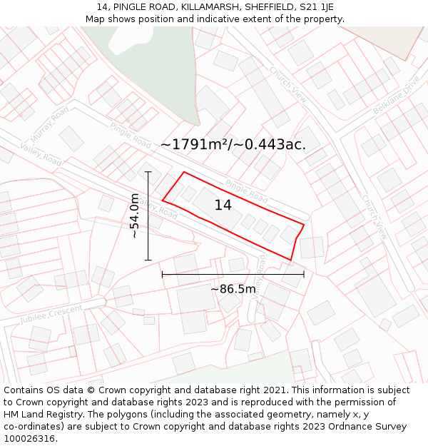 14, PINGLE ROAD, KILLAMARSH, SHEFFIELD, S21 1JE: Plot and title map