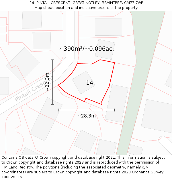 14, PINTAIL CRESCENT, GREAT NOTLEY, BRAINTREE, CM77 7WR: Plot and title map