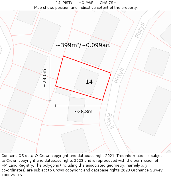 14, PISTYLL, HOLYWELL, CH8 7SH: Plot and title map