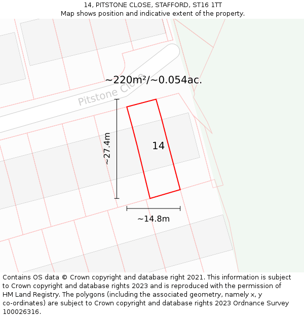 14, PITSTONE CLOSE, STAFFORD, ST16 1TT: Plot and title map