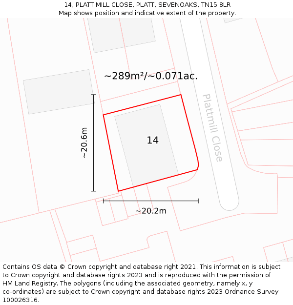 14, PLATT MILL CLOSE, PLATT, SEVENOAKS, TN15 8LR: Plot and title map