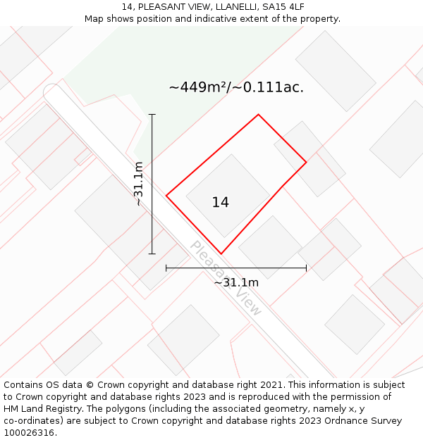 14, PLEASANT VIEW, LLANELLI, SA15 4LF: Plot and title map