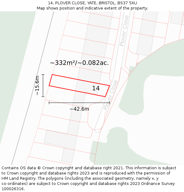 14, PLOVER CLOSE, YATE, BRISTOL, BS37 5XU: Plot and title map