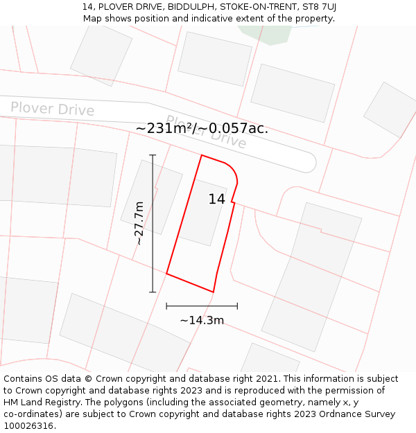 14, PLOVER DRIVE, BIDDULPH, STOKE-ON-TRENT, ST8 7UJ: Plot and title map