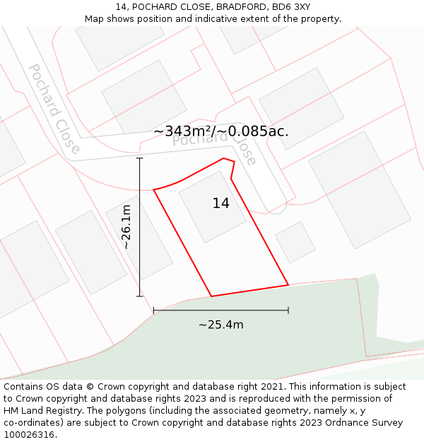 14, POCHARD CLOSE, BRADFORD, BD6 3XY: Plot and title map