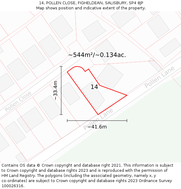 14, POLLEN CLOSE, FIGHELDEAN, SALISBURY, SP4 8JP: Plot and title map