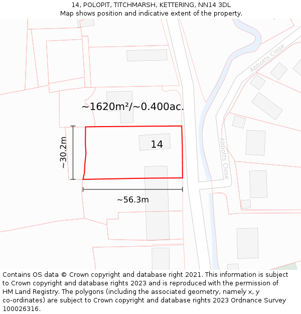 14, POLOPIT, TITCHMARSH, KETTERING, NN14 3DL: Plot and title map