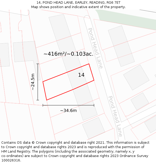 14, POND HEAD LANE, EARLEY, READING, RG6 7ET: Plot and title map