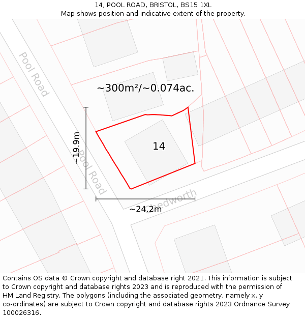 14, POOL ROAD, BRISTOL, BS15 1XL: Plot and title map