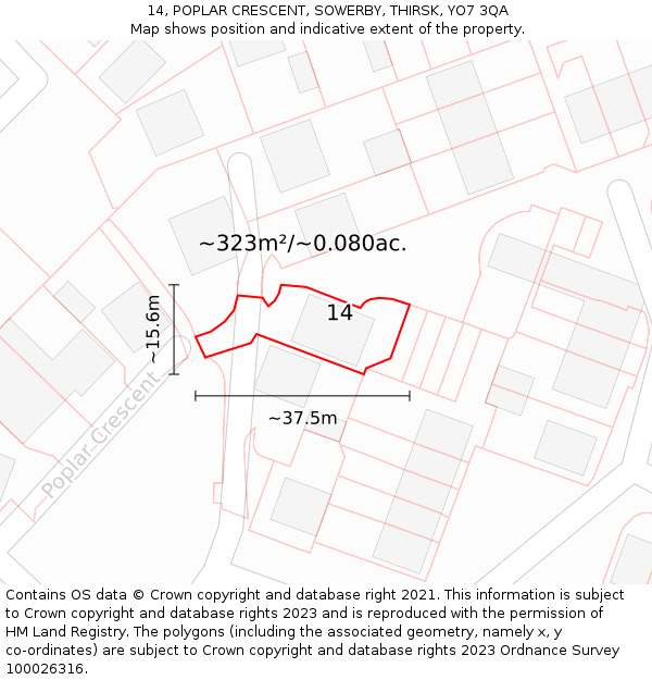 14, POPLAR CRESCENT, SOWERBY, THIRSK, YO7 3QA: Plot and title map