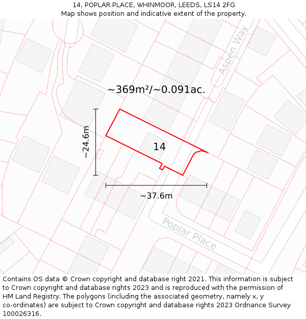 14, POPLAR PLACE, WHINMOOR, LEEDS, LS14 2FG: Plot and title map